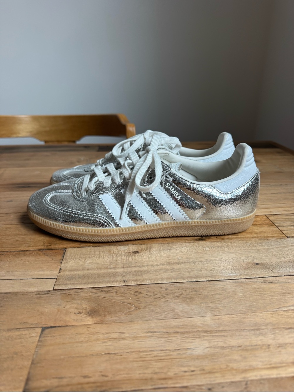 adidas Samba Sneakers in Metallic Silver and White